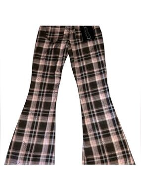 Almost Famous Plaid 90’s Flare Pants New With Tag Size 0 Pink Brown
